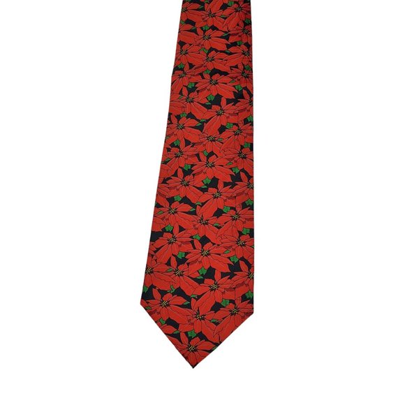 KEITH DANIELS Poinsettia Christmas Holiday Mens Tie Red Green 58.25 x 4" - Picture 5 of 5